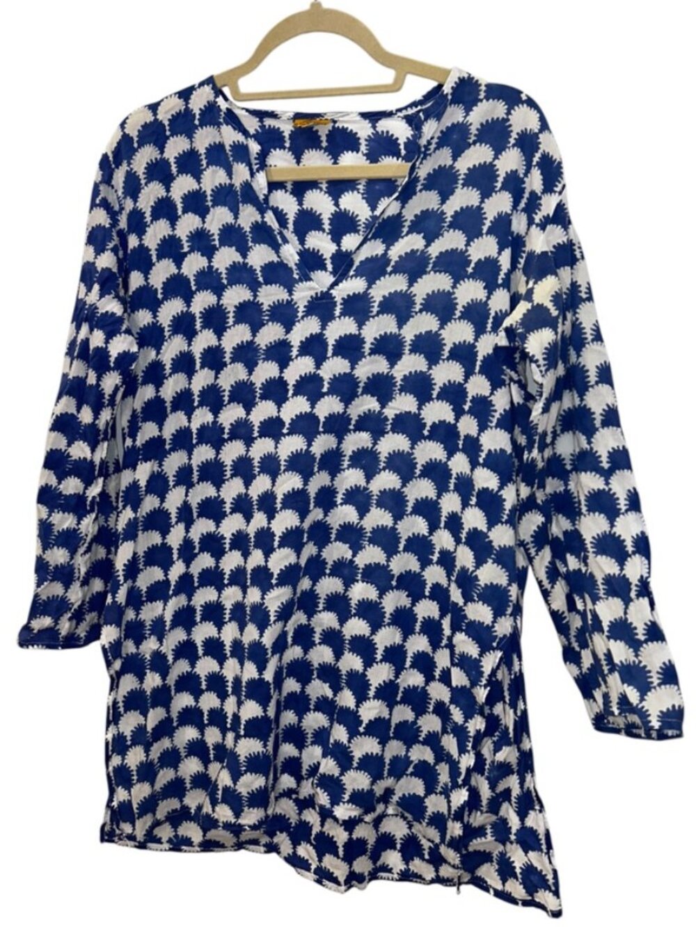 Roberta Roller Rabbit blue white INdian Block Print tunic kurti top XS L